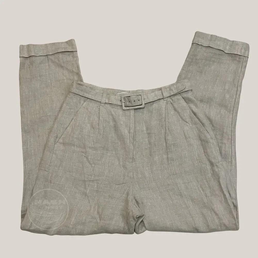 & Other Stories Linen Blend Belted Pants | Size 4 Tailored Beige NWOT, New